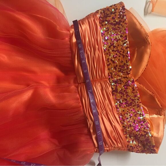 Unique Vintage Let’s Fashion Orange/Pink Sequin Sweetheart Bust Dress Size S EUC - Picture 8 of 11